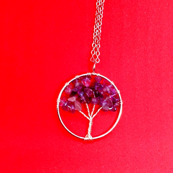 Amethyst Tree 🌳 of Life Pendant Silver Chain Necklace - Picture 1 of 2